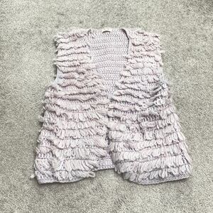 Welcome Acrylic Open Fringe Sweater Vest Womens Small Lavender Purple Casual